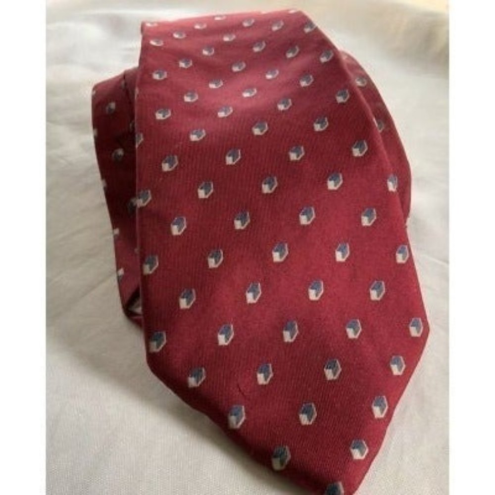 Christian Dior Mens Tie Red Maroon Gray Geometric Silk Luxury Business Necktie